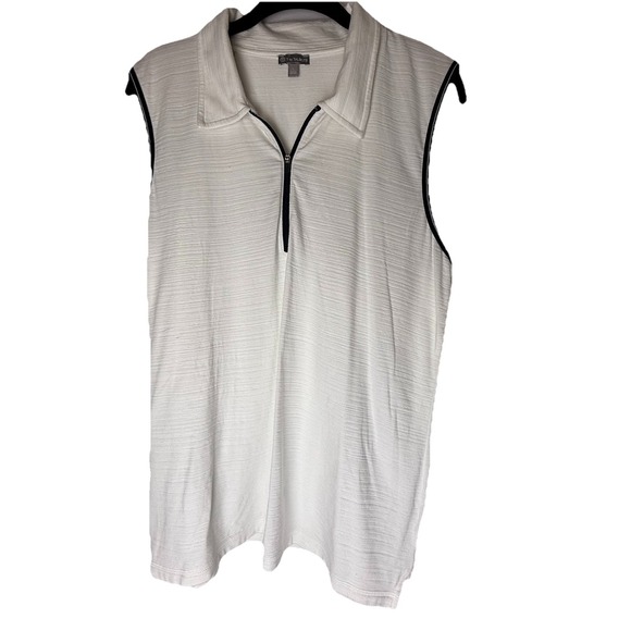 T By Talbots Sleeveless Golf Polo‎ White Navy Trim Size L Summer - Picture 1 of 8